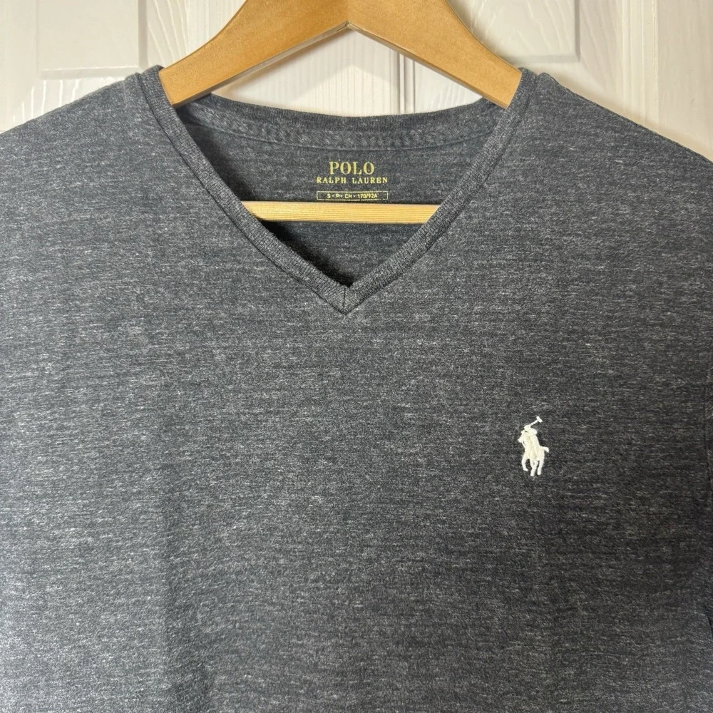 Polo Ralph Lauren‎ V Neck Grey T Shirt Size Small S Short Sleeve Cotton